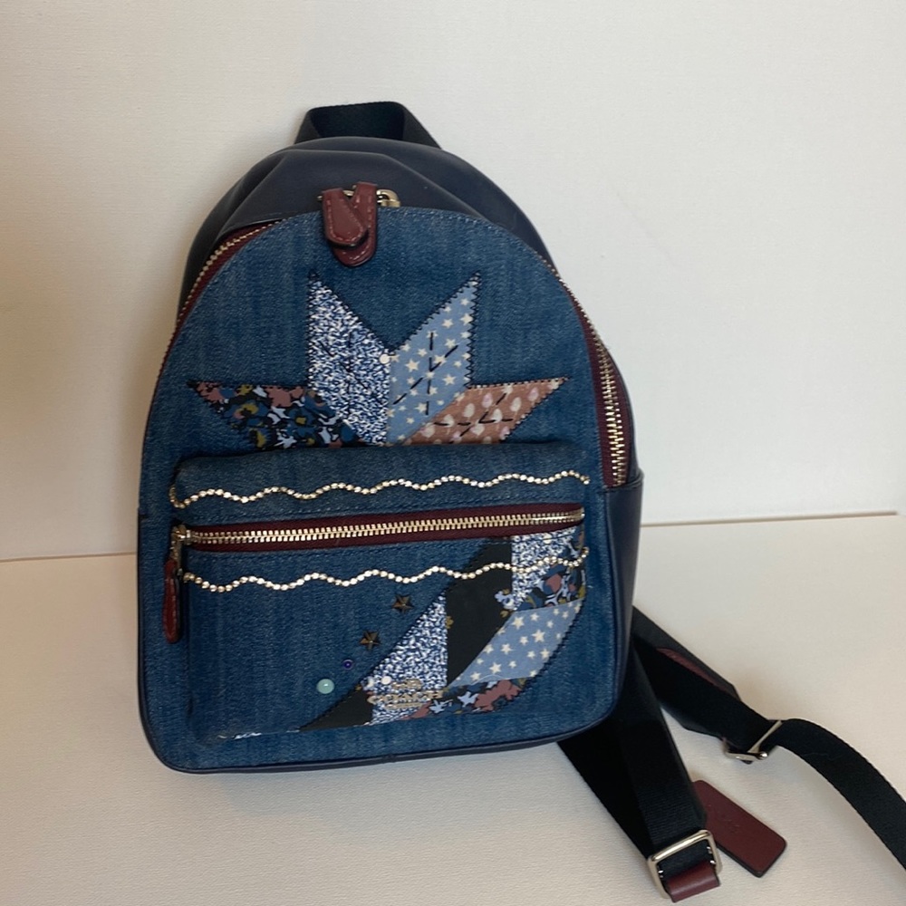 Coach MINI CHARLIE Denim Leather BACKPACK W/ STAR PATCHWORK Rare